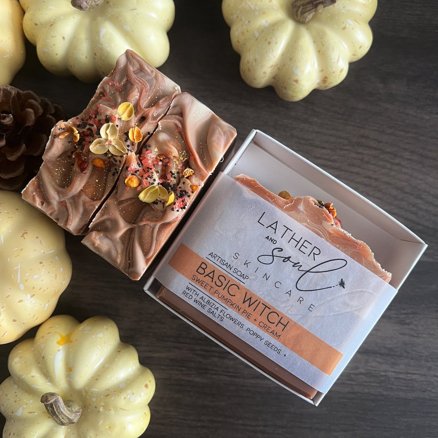 "Basic Witch" artisan soap in a sweet pumpkin pie scent