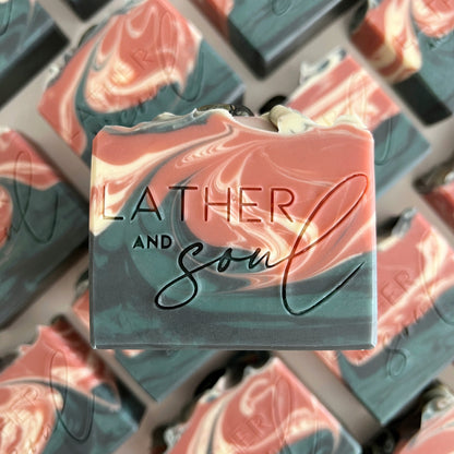 Lather and Soul's kambaba jasper crystal soap with organic ingredients