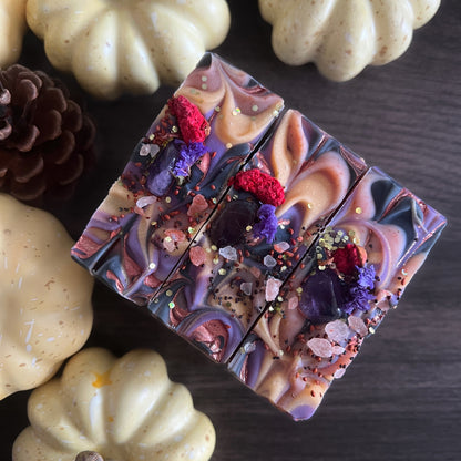 Cranberry and fig scented soap for fall with genuine amethyst and botanicals