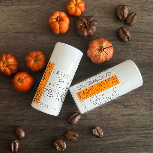 Eco friendly lip balm in compostable paperboard tube scented in Pumpkin Spice Latte